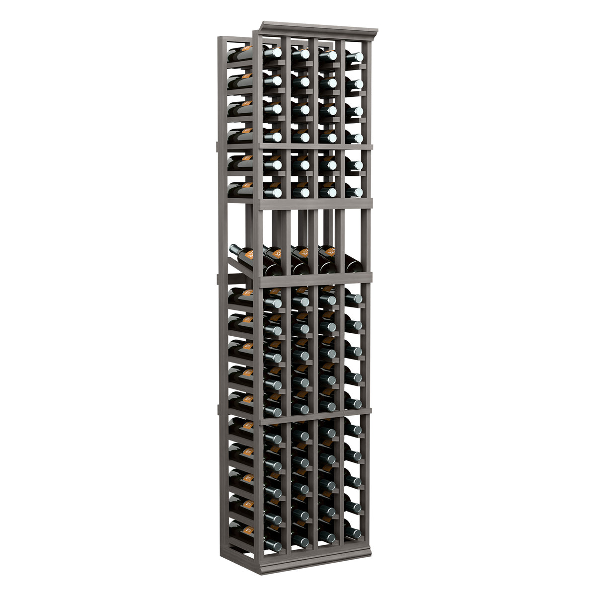 4-column 6FT wine display rack with dark frame and grid bottle holders