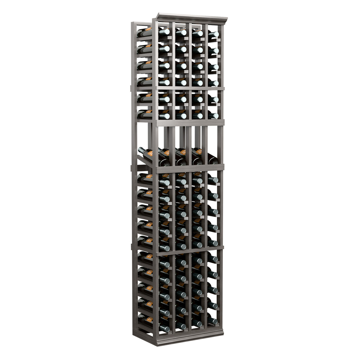 4-column 6FT wine display rack with dark frame and top wine bottle cradles
