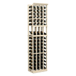 Four-column 6FT wine bottle display rack with light wood frame and bottle rows