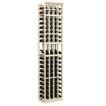 Tall 4-column wine rack with light wood frame and multiple bottle slots