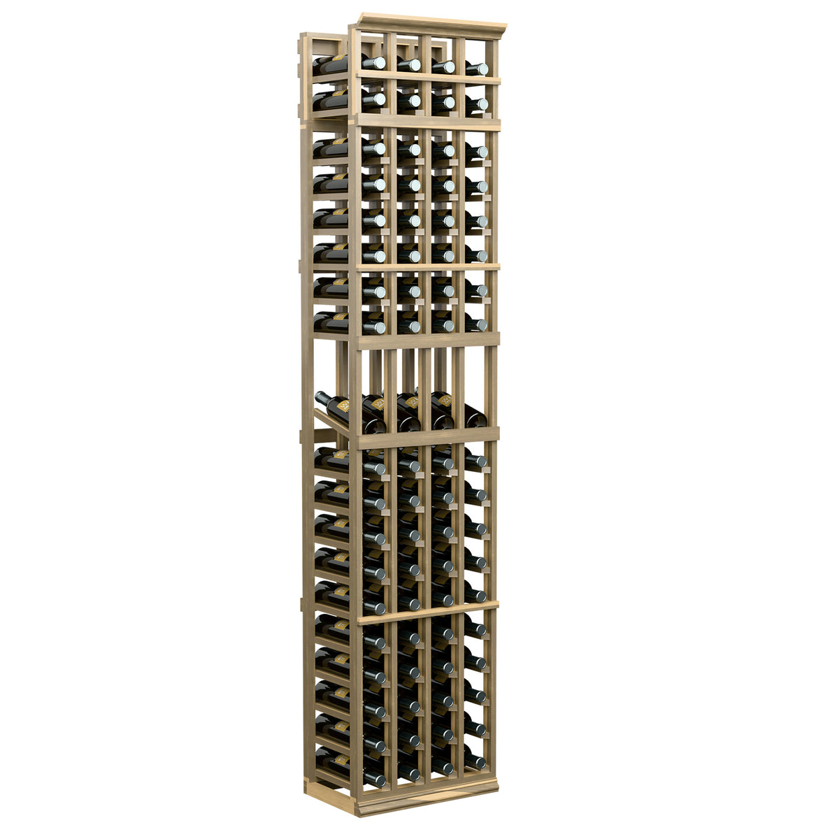4-column wine bottle display rack, light beige frame, bottle storage columns with front grille