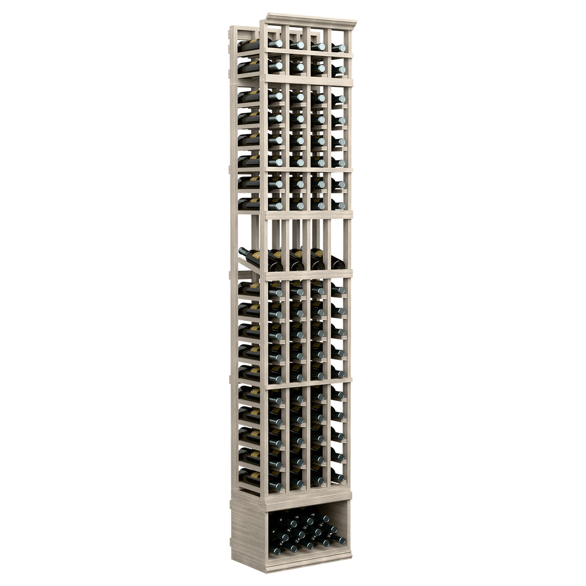 8ft 4-column wine display rack with white frame and bottle storage slots