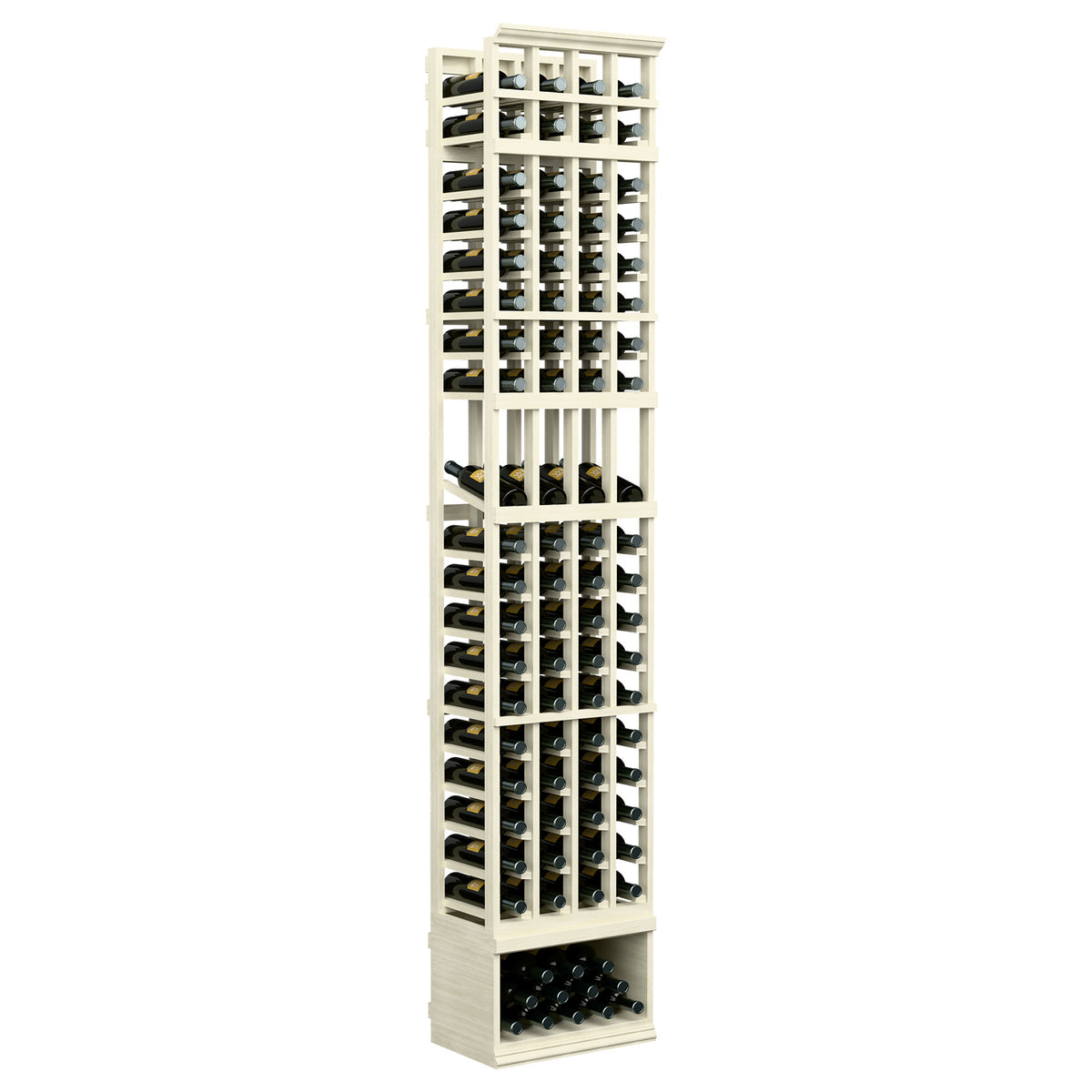 8ft 4-column wine display rack with off-white frame and bottle storage slots