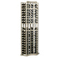 Whitewashed wooden wine bottle display rack with 4 curved corner columns and bottle openings