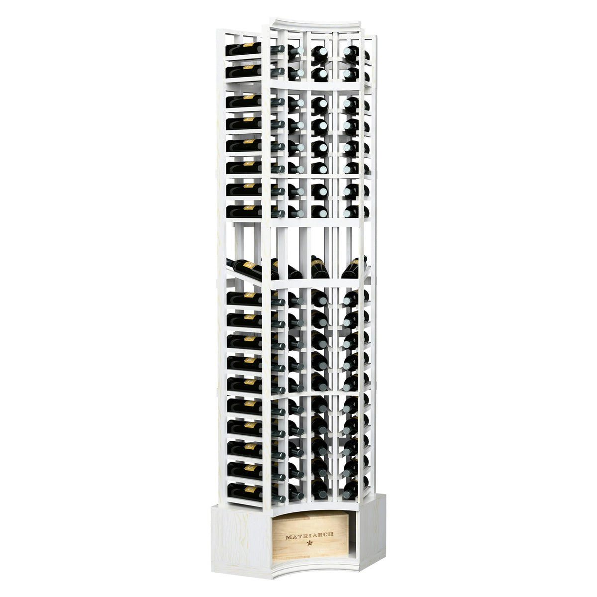 Whitewashed 4-column curved-corner wine rack with arched top and bottle slots