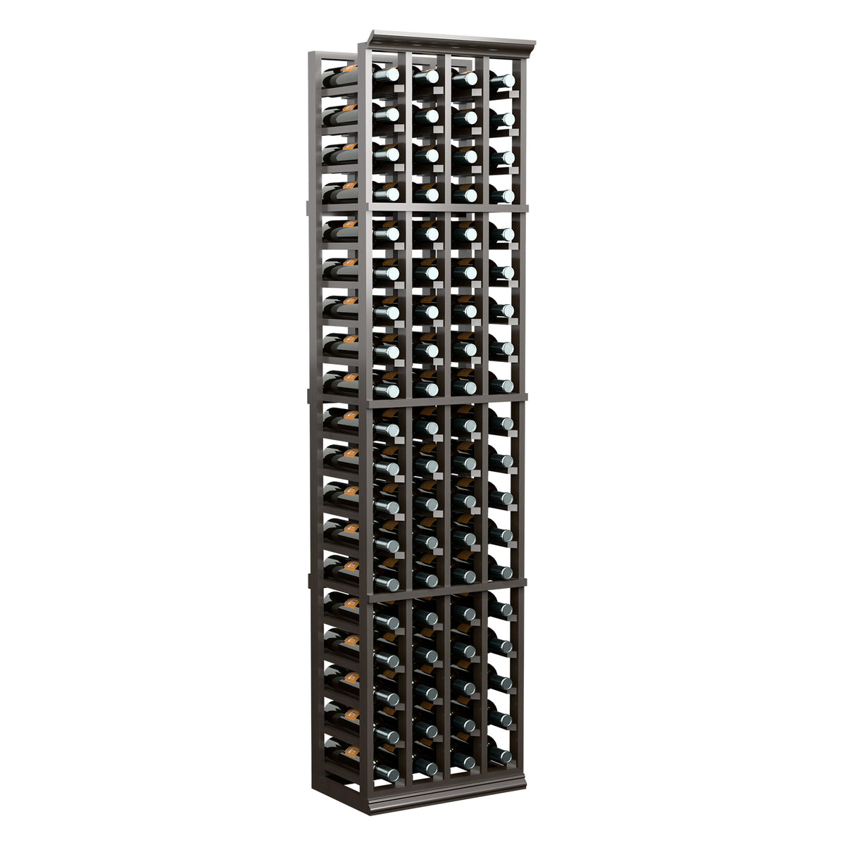 Dark wine storage rack, 4-column 6FT design with open slanted bottle slots