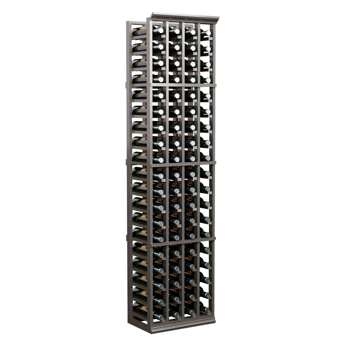 6 ft four-column wine rack with dark frame and bottle storage rows