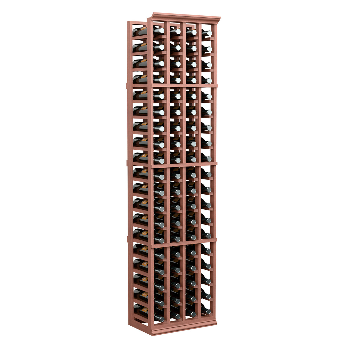 6 ft four-column wine rack with reddish-brown frame and bottle storage rows
