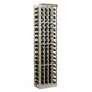 4-column wine bottle rack standing upright, light wood frame with open bottle bays