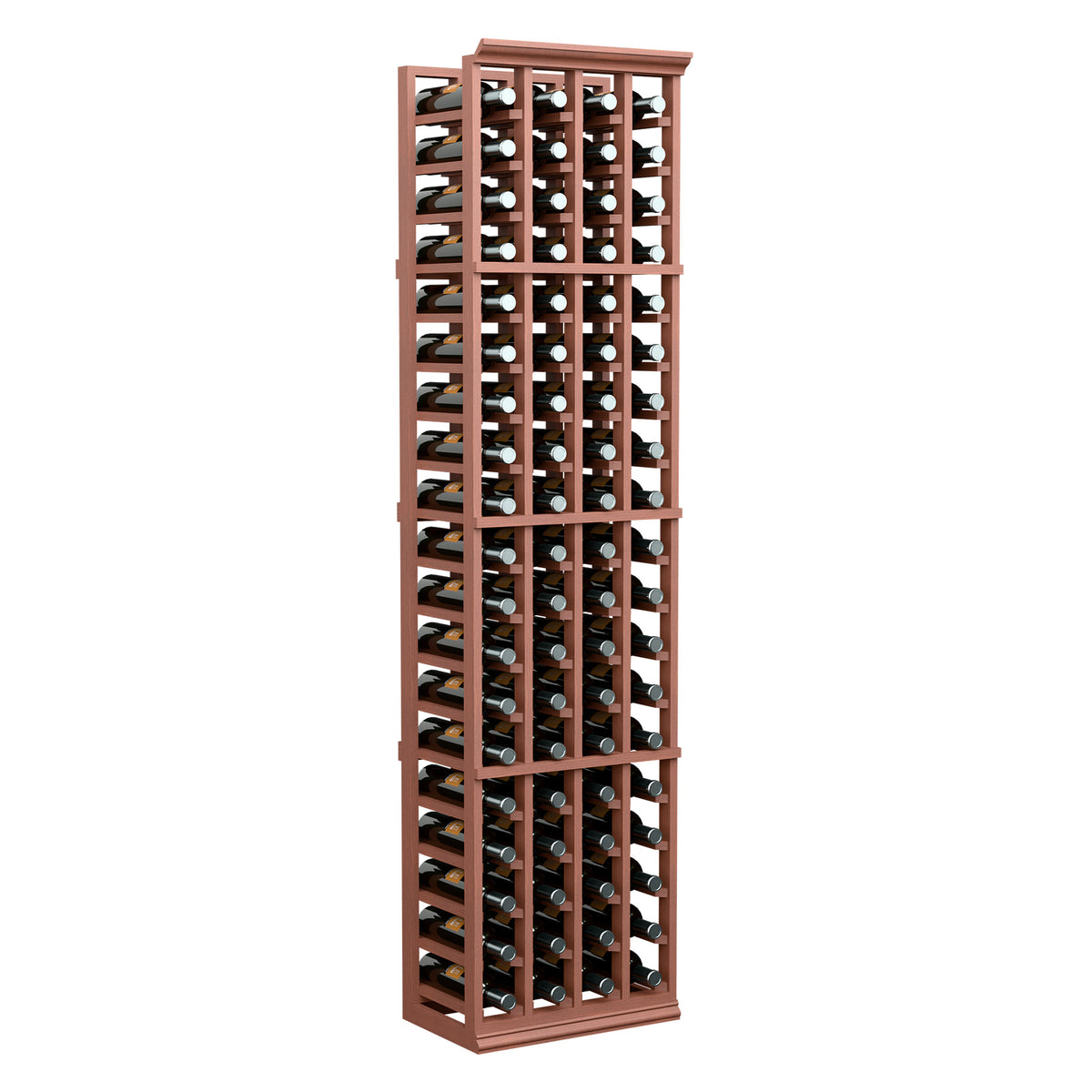 6-ft 4-column wine rack with reddish-brown frame and front bottle slots