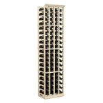 4-column wine bottle rack with light wood frame and bottle cradles in a tall tower