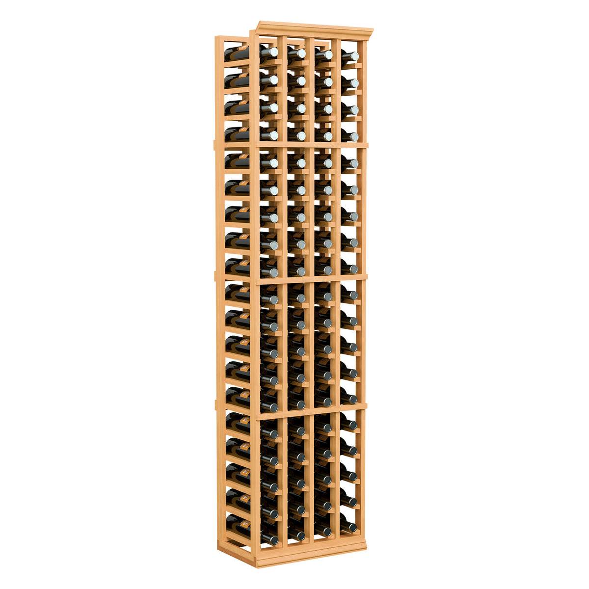 4-column 6FT wooden wine bottle rack in warm wood tone with bottle slots