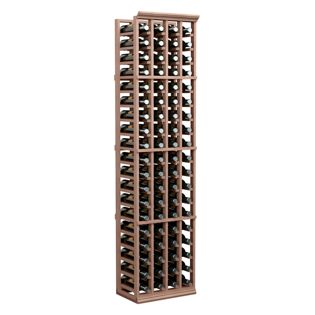 4-column 6FT wooden wine bottle rack with bottle cubbies in vertical columns