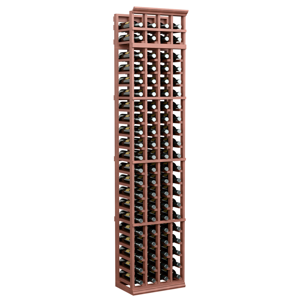 7-ft 4-column wine bottle rack with red-brown wood frame and front bottle slots