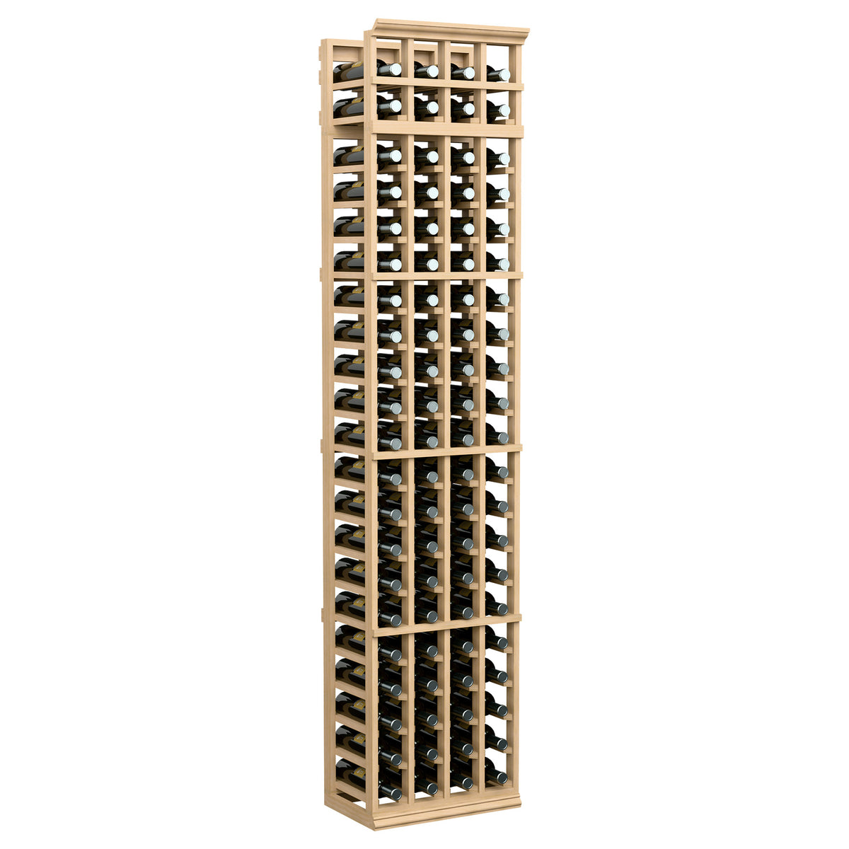 7-ft 4-column wine bottle rack with light wood frame and front bottle slots