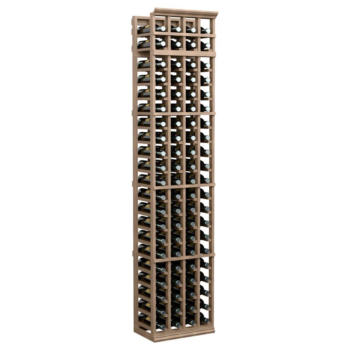 7-ft 4-column wine bottle rack with medium wood frame and front bottle slots