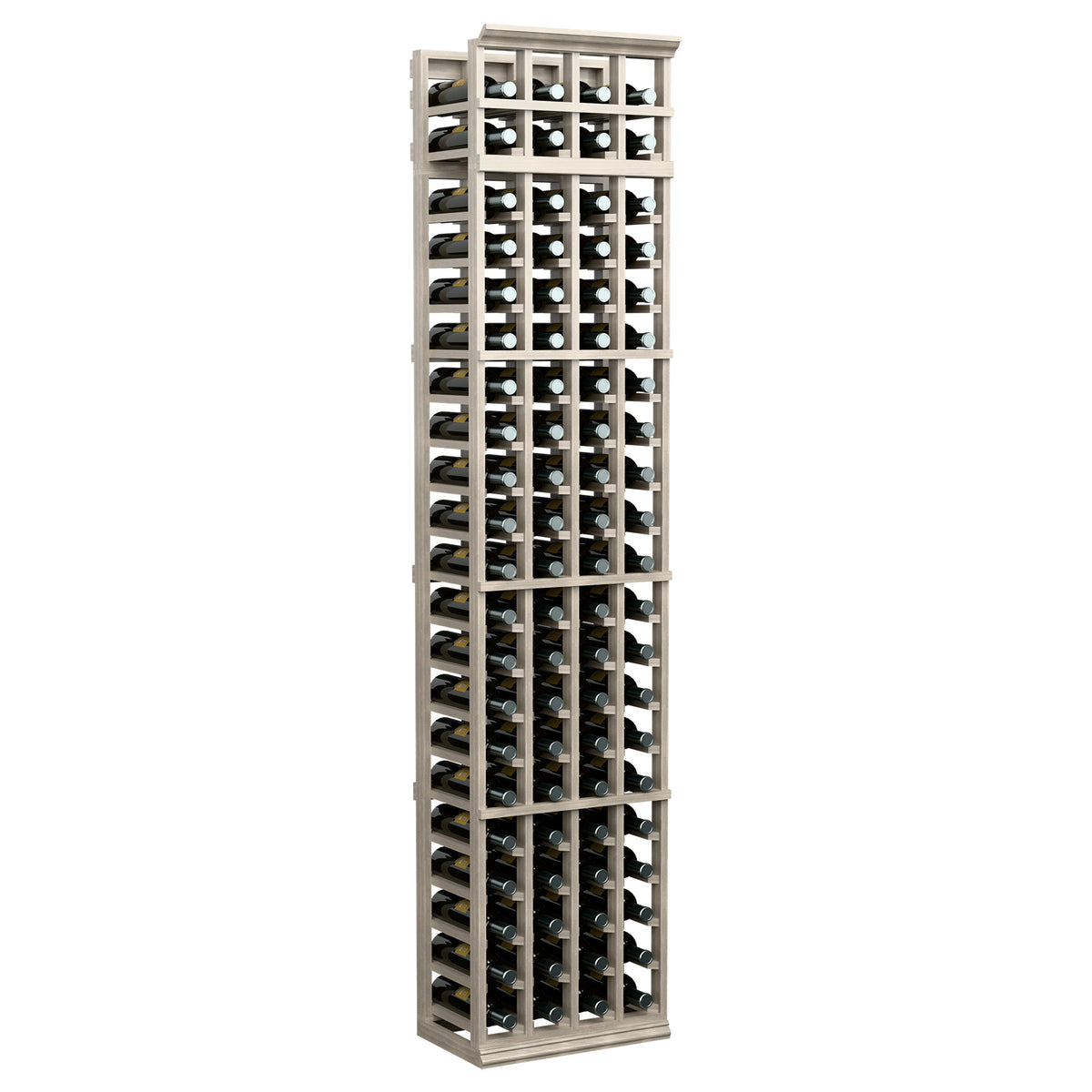7ft 4-column wine bottle rack, straight-on view, dark gray frame with bottle slots
