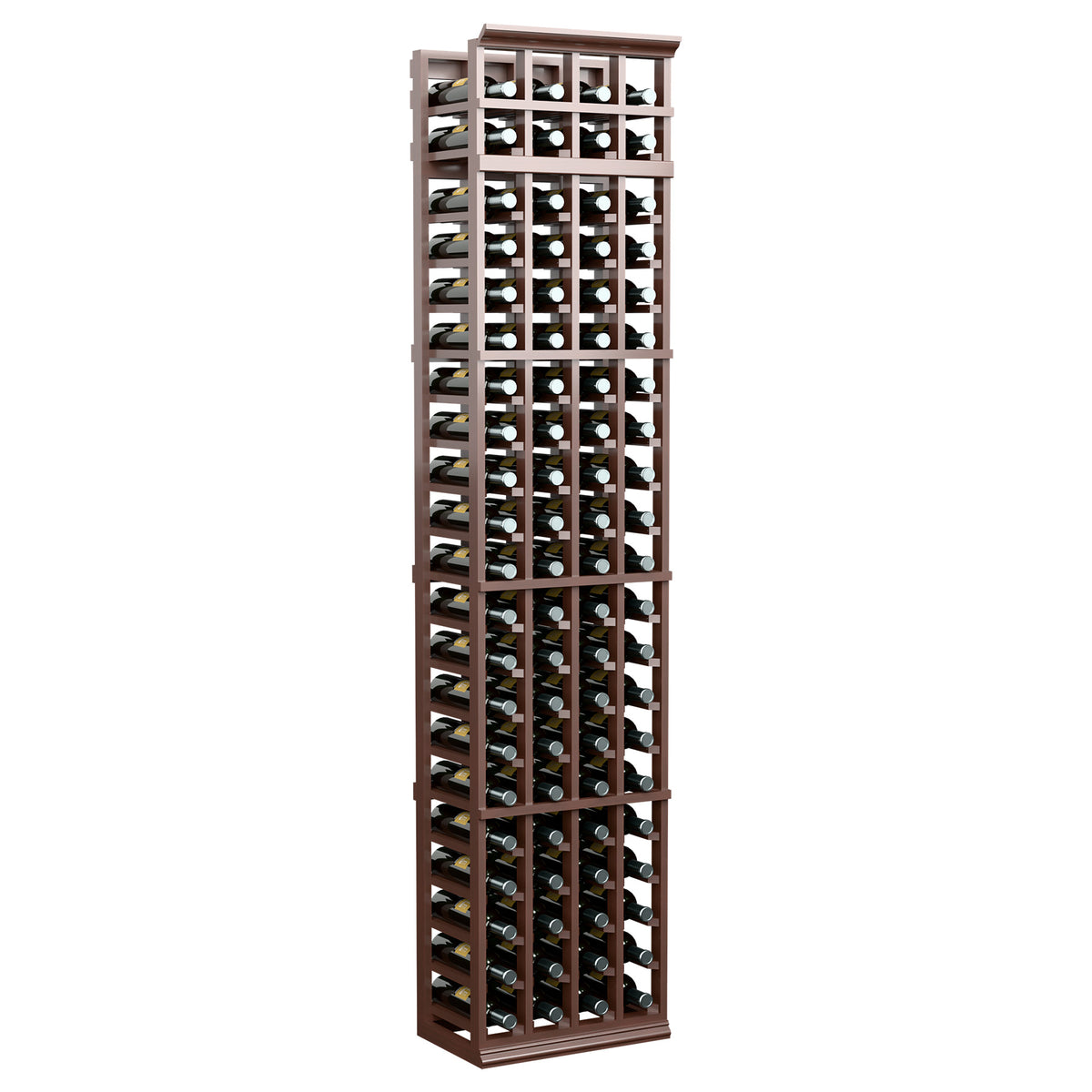 7ft 4-column wine bottle rack with espresso-brown frame and staggered bottle slots