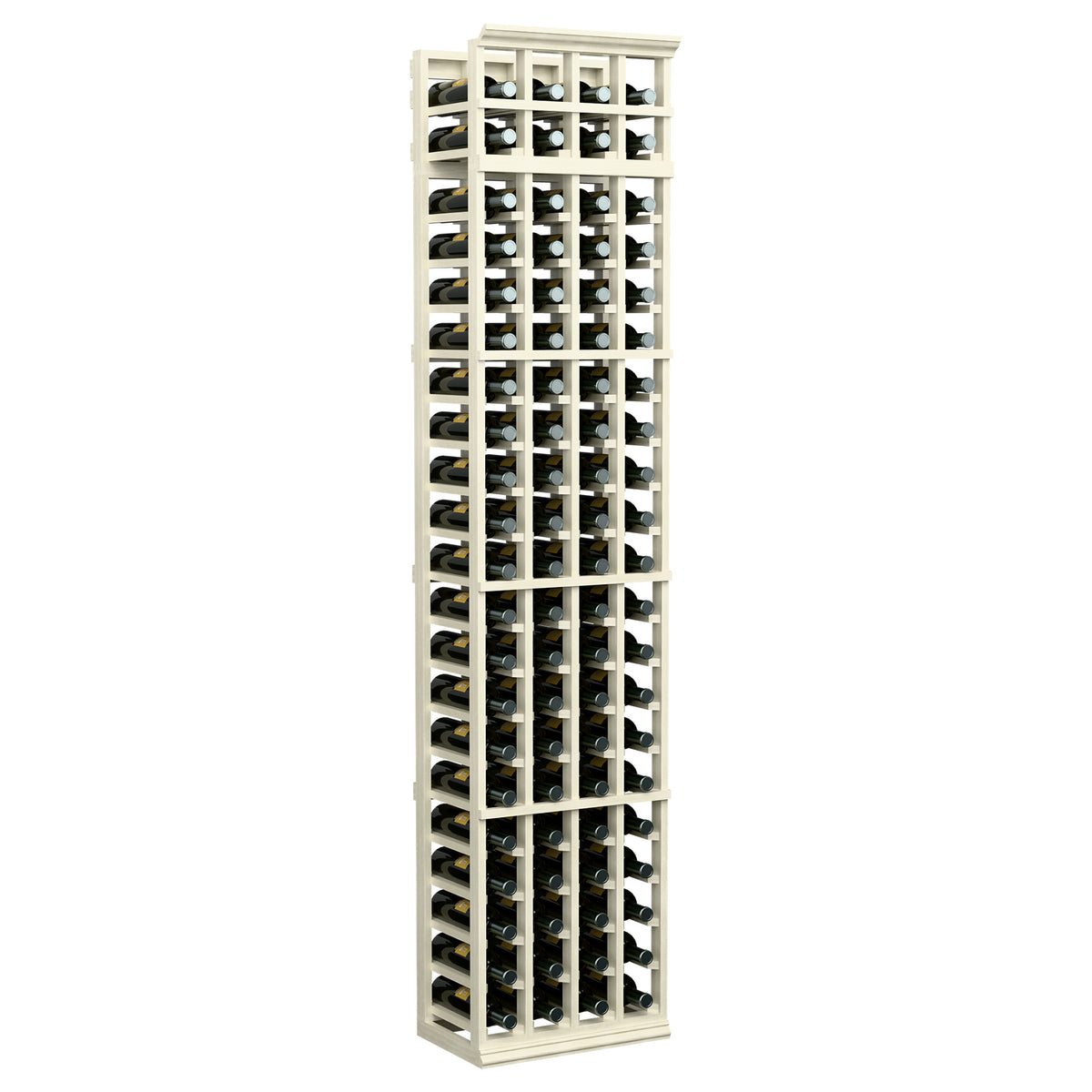 7ft 4-column wine bottle rack with pale gray frame and staggered bottle holders
