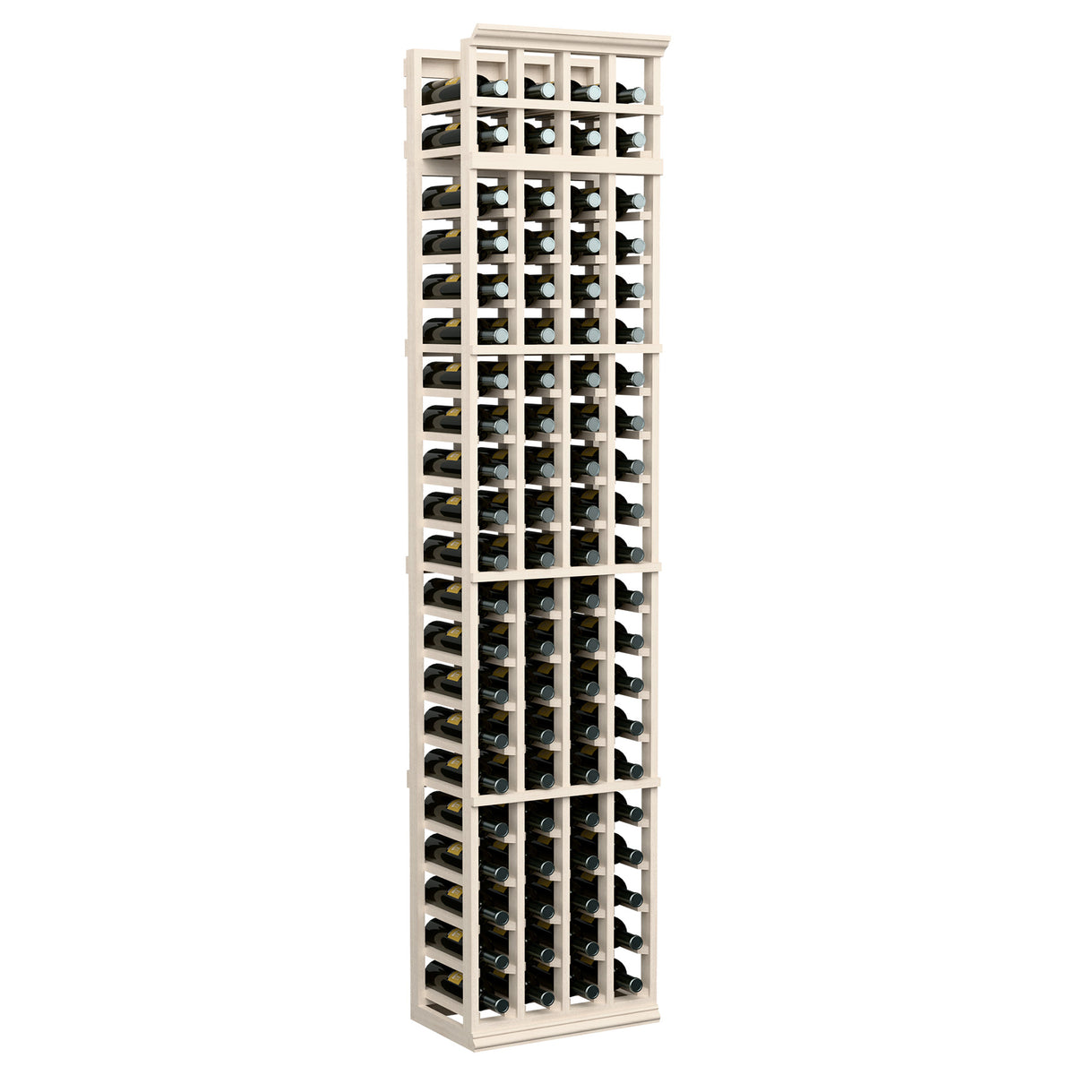 7 ft four-column wine rack, light gray wood, bottle slots in four rows