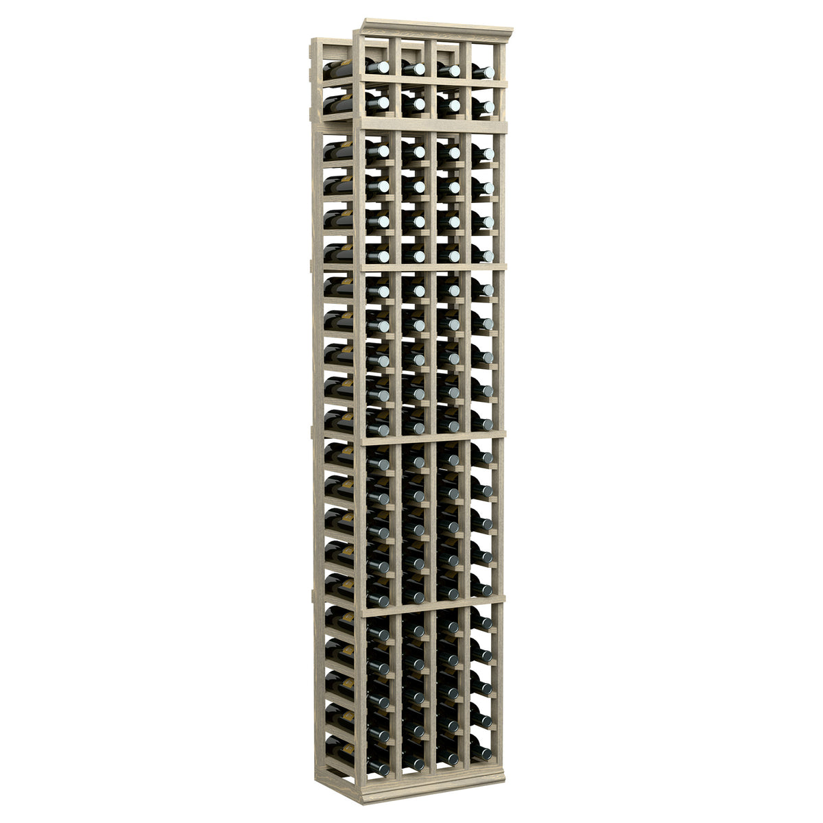 7-ft 4-column wine bottle rack with dark bottle slots and light gray frame