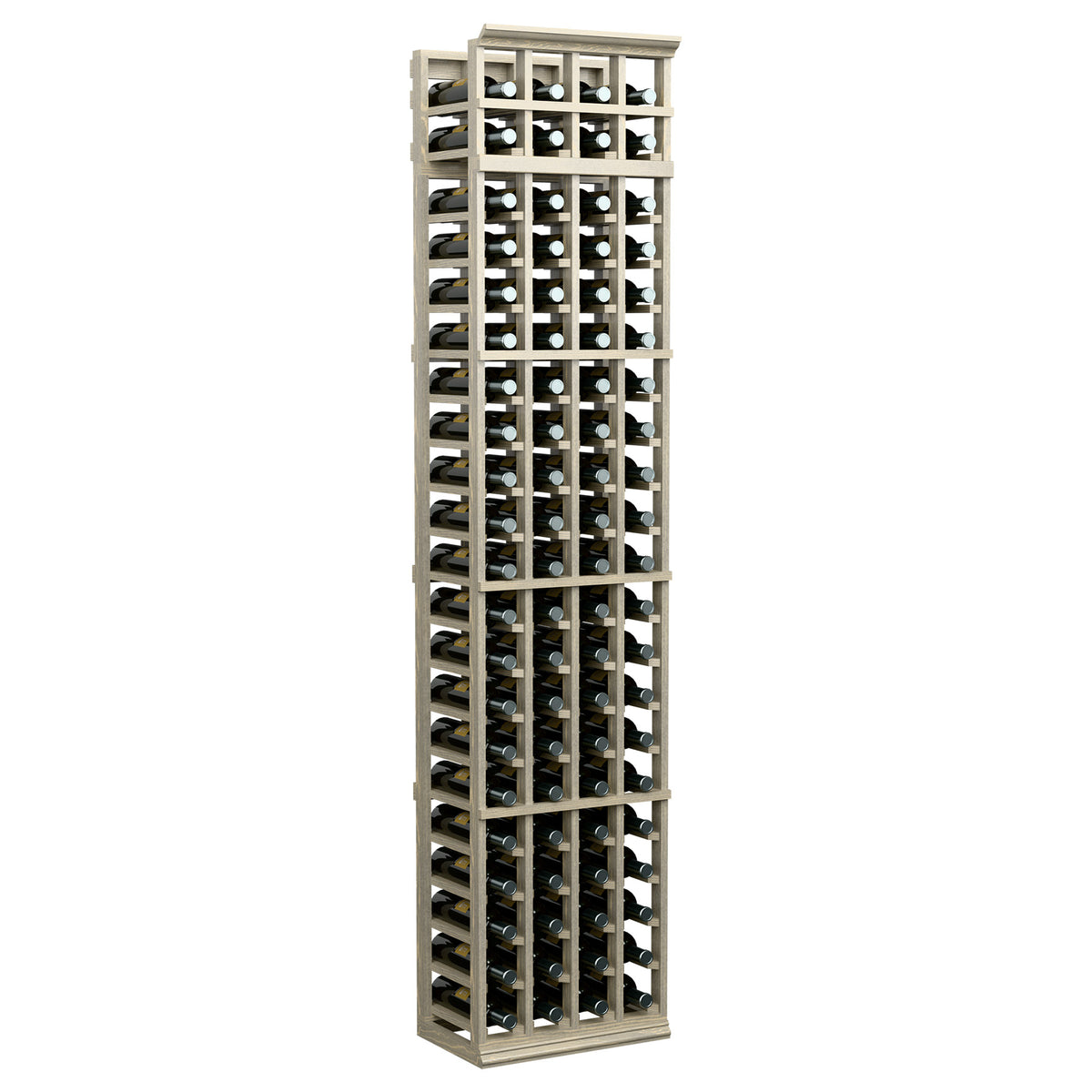 7-ft 4-column wine bottle rack with black bottle openings and light gray frame