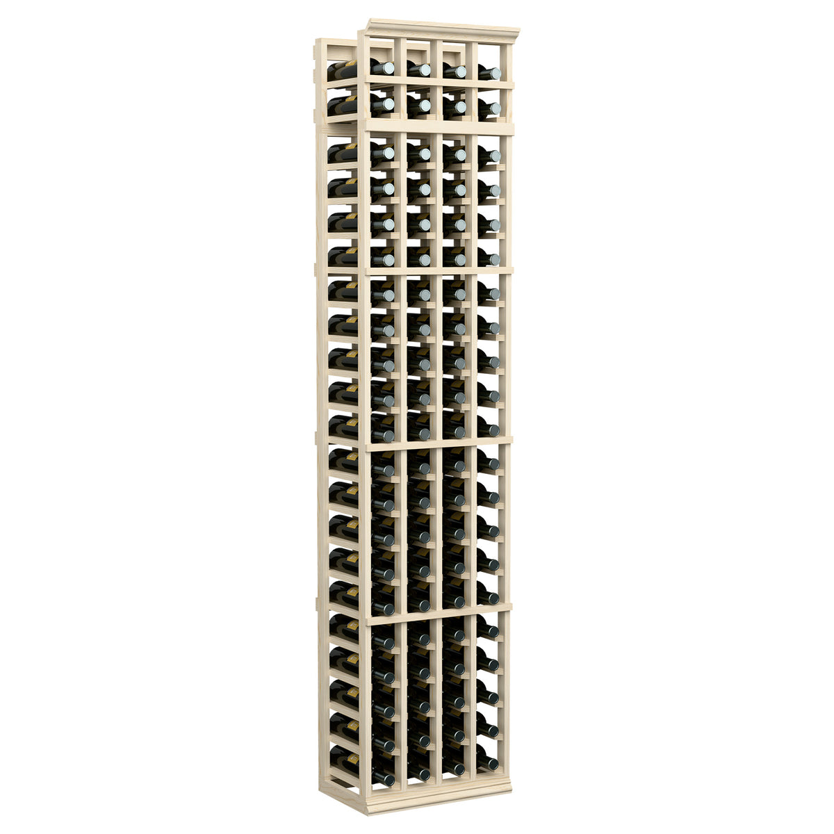 7-ft 4-column wine bottle rack with open bottle bays and light gray frame