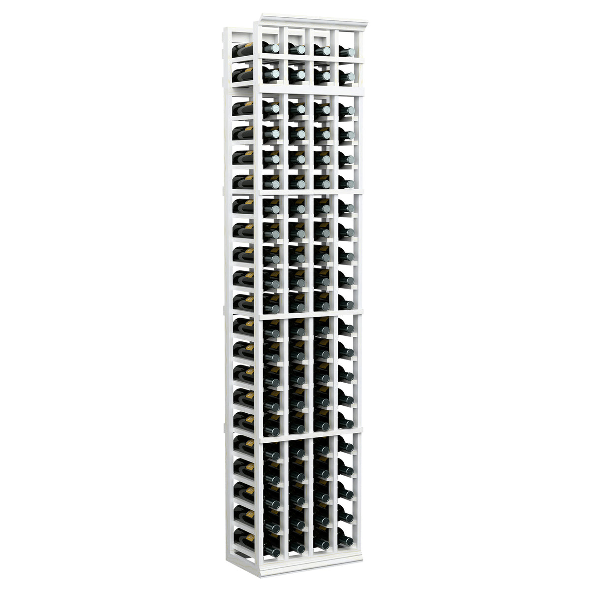 7-ft 4-column wine bottle rack with bright white frame and bottle storage slots