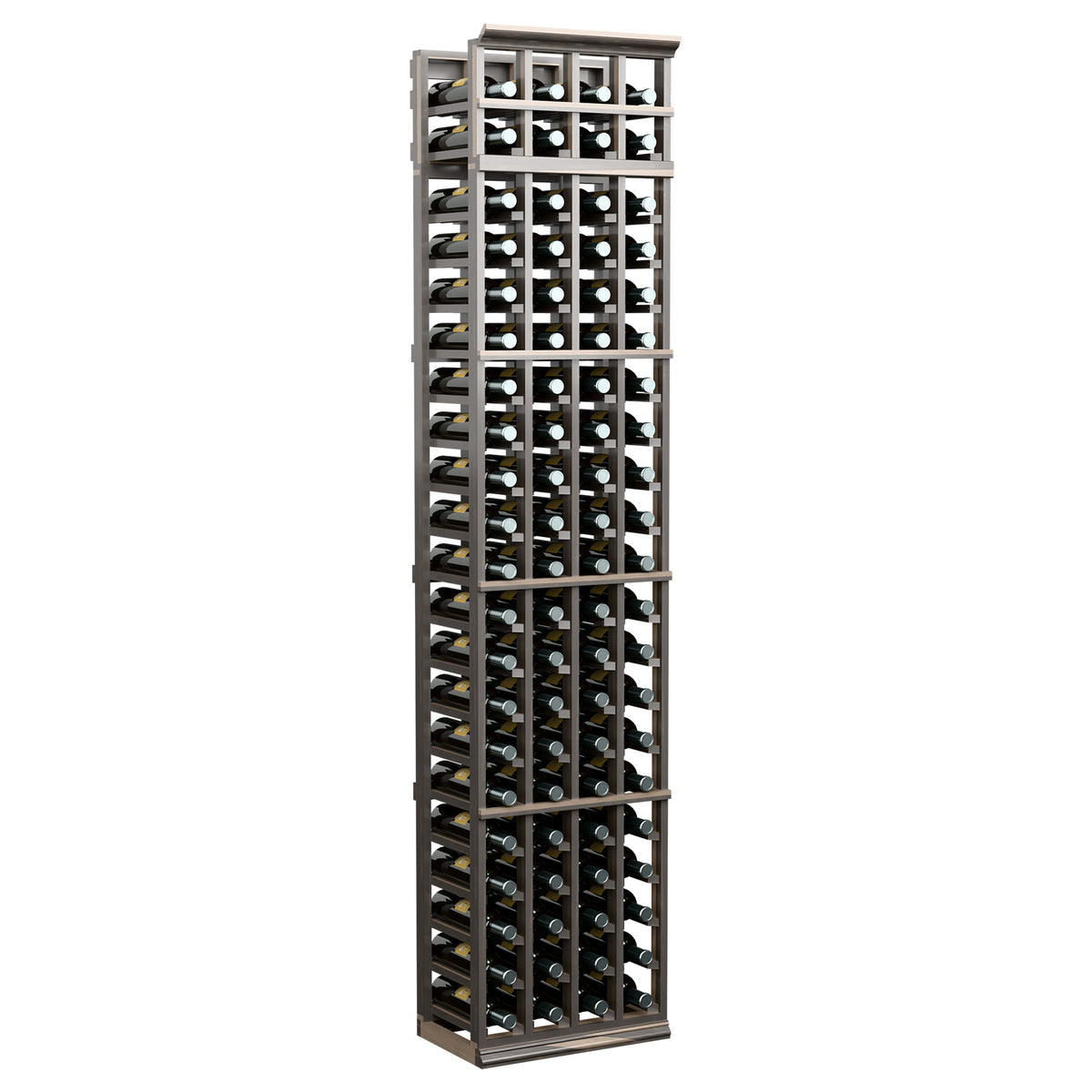 7 ft 4-column wine bottle rack, dark wood frame with front bottle holder rows