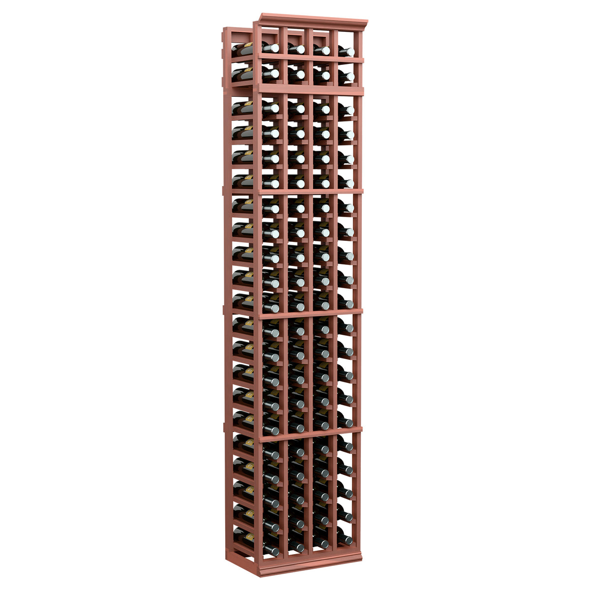 7 ft 4-column wine bottle rack with reddish-brown frame and front bottle slots