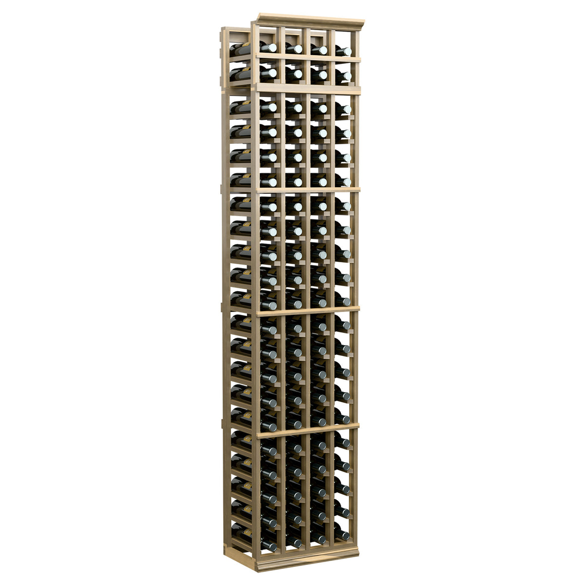 7 ft 4-column wine bottle rack, light wood frame with vertical bottle storage slots
