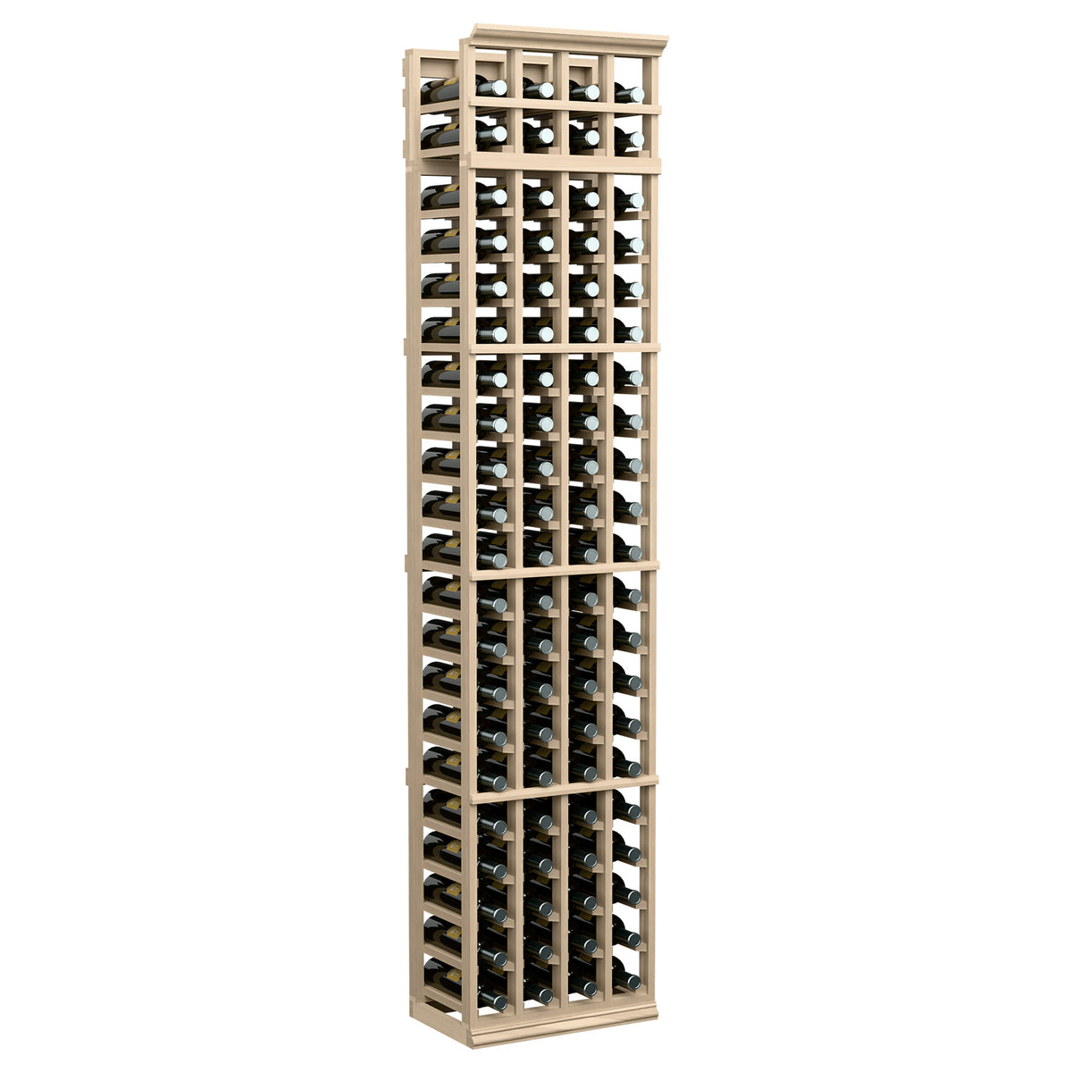 4-column 7-ft wine bottle rack with light gray frame and front bottle slots