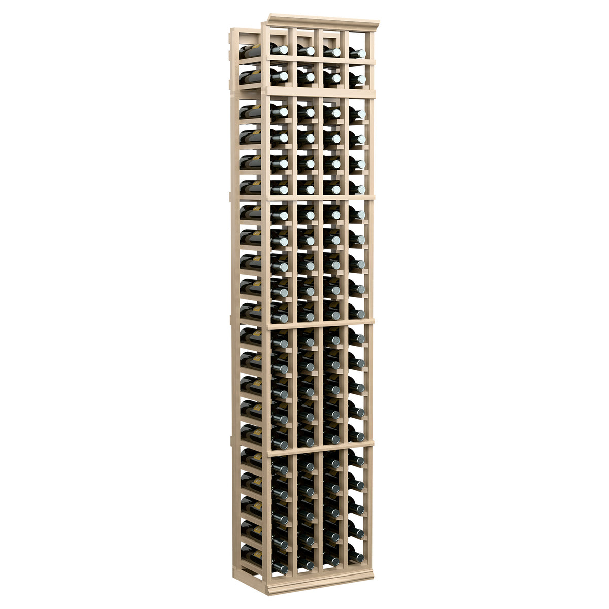 4-column 7-ft wine bottle rack with light gray frame and open front bottle display
