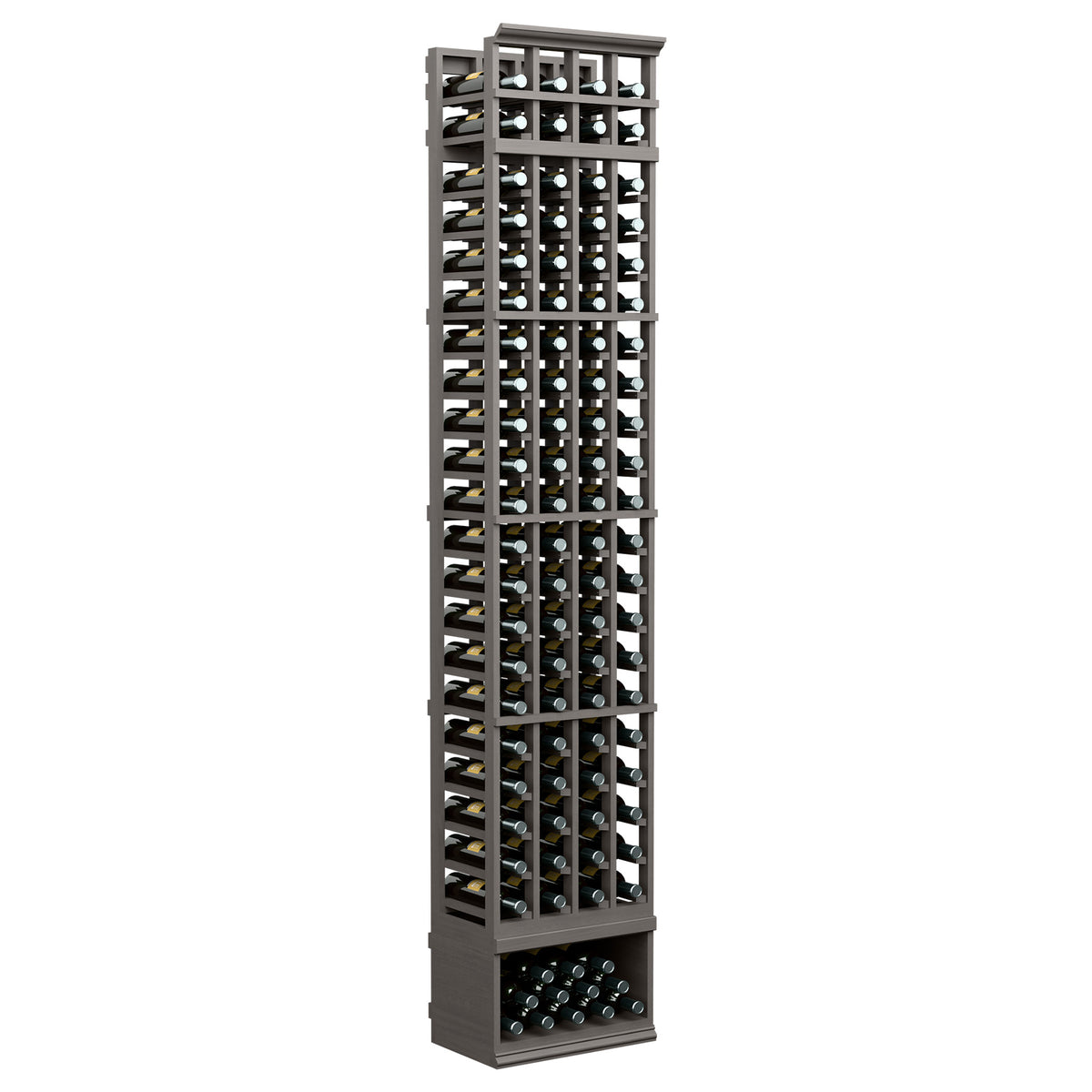 4-column 8ft wine bottle rack, dark frame with bottle holders