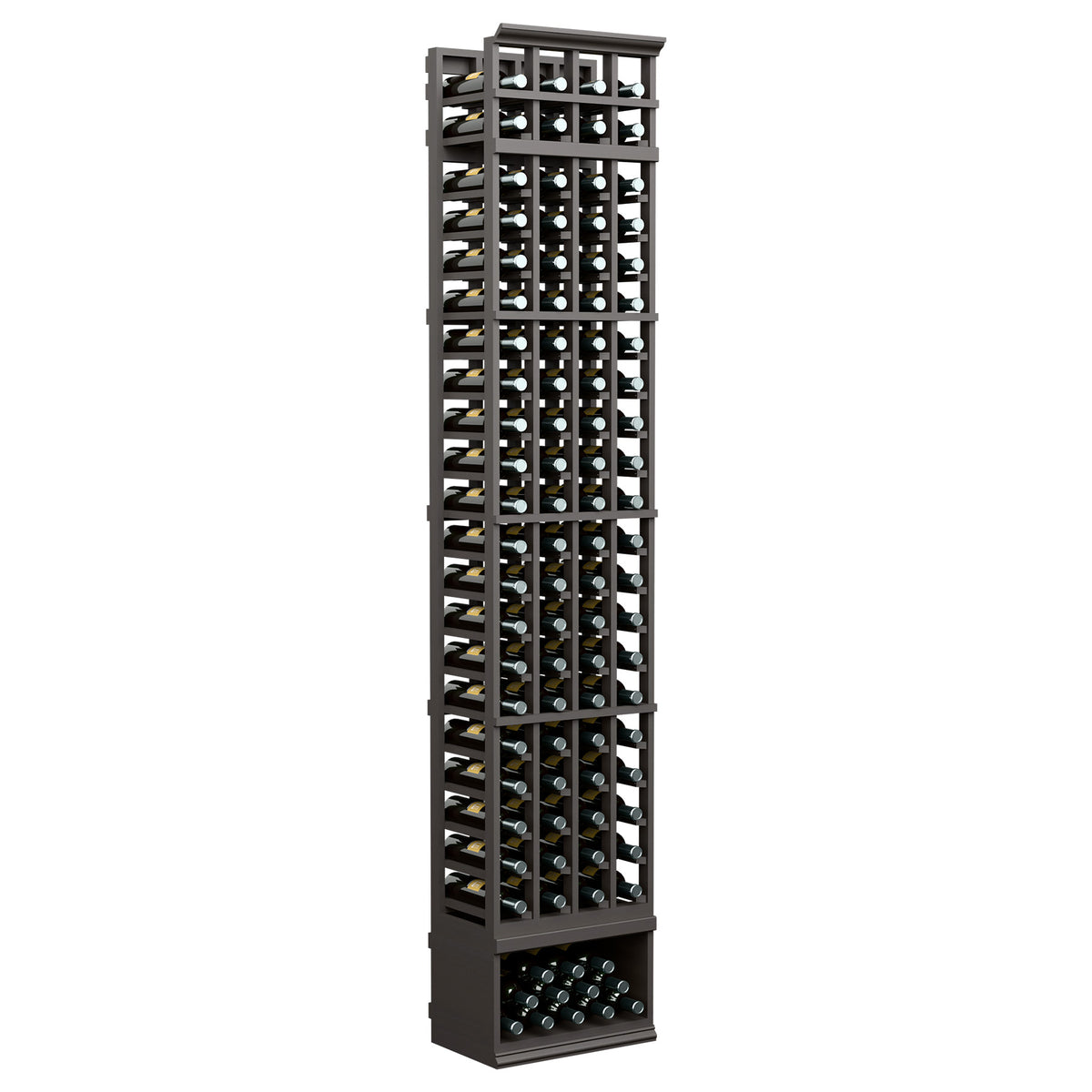 4-column 8ft wine bottle rack, dark frame with bottle holders