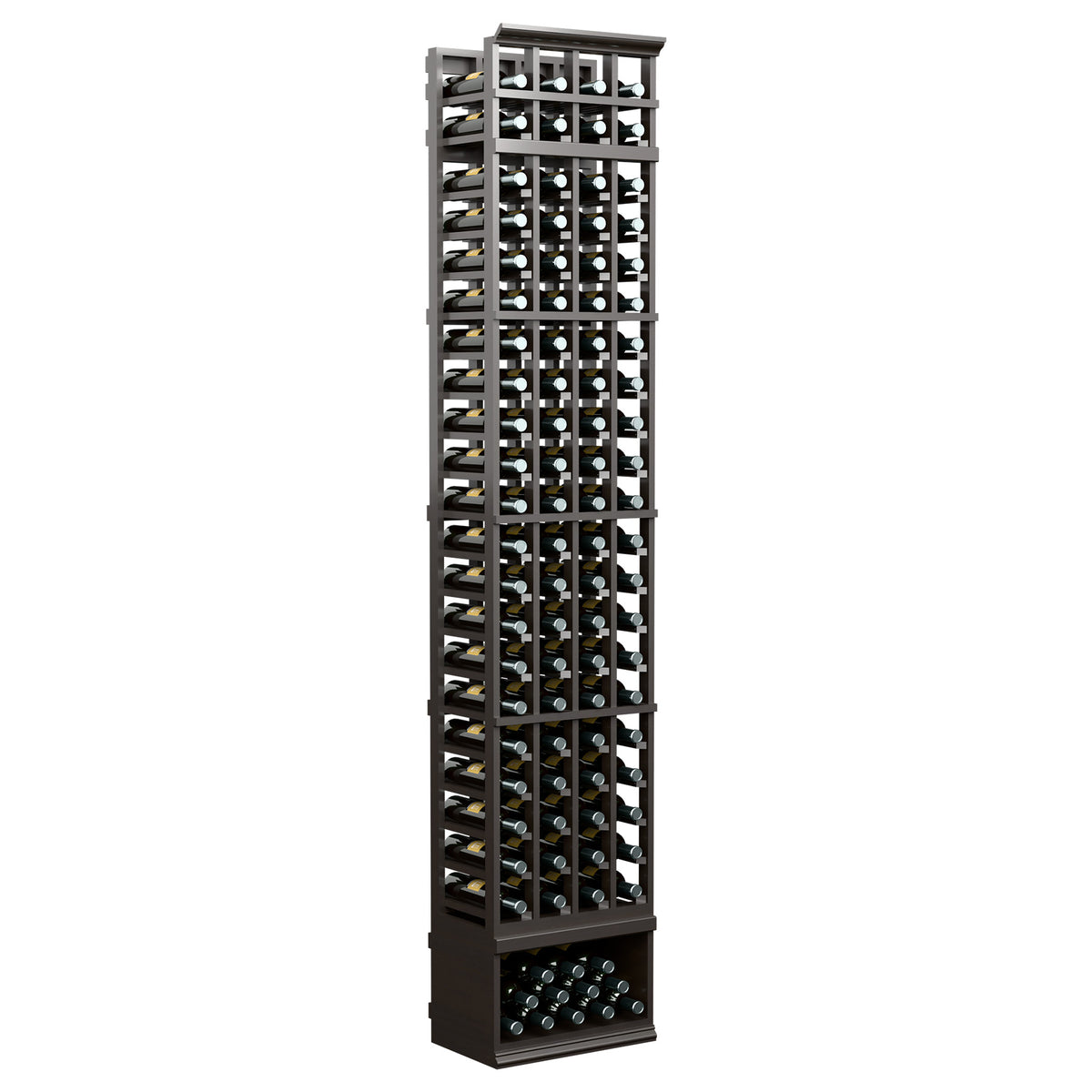 4-column 8ft wine bottle rack, charcoal dark frame with bottle holders