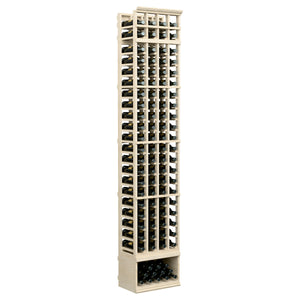 8 ft 4-column wine rack with light wood frame and square bottle openings