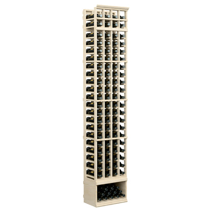 8 ft 4-column wine rack with light wood frame and square bottle openings