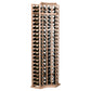4-column curved corner wine bottle rack, warm reddish-brown wood with rounded corner design