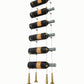 Hanging 6-bottle wine rack on cable lines, golden bronze posts and bottle necks