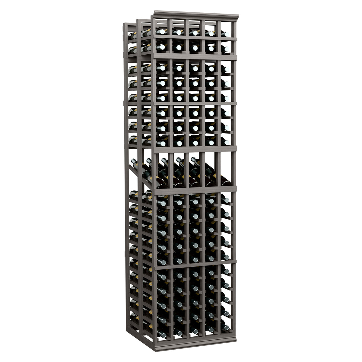 5-column double-deep wine display rack in dark finish with bottle slots