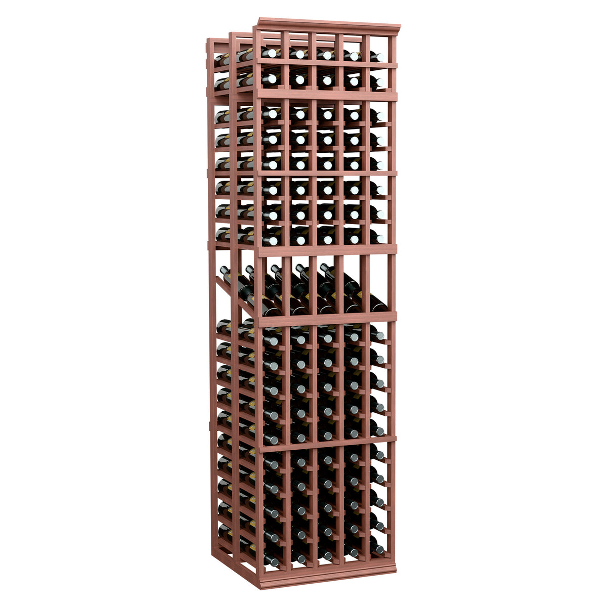 5-column double-deep wine display rack in warm brown finish with bottle slots