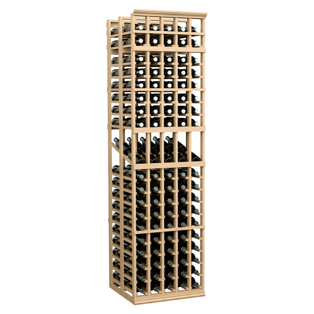 5-column double-deep wine display rack in light tan finish with bottle slots