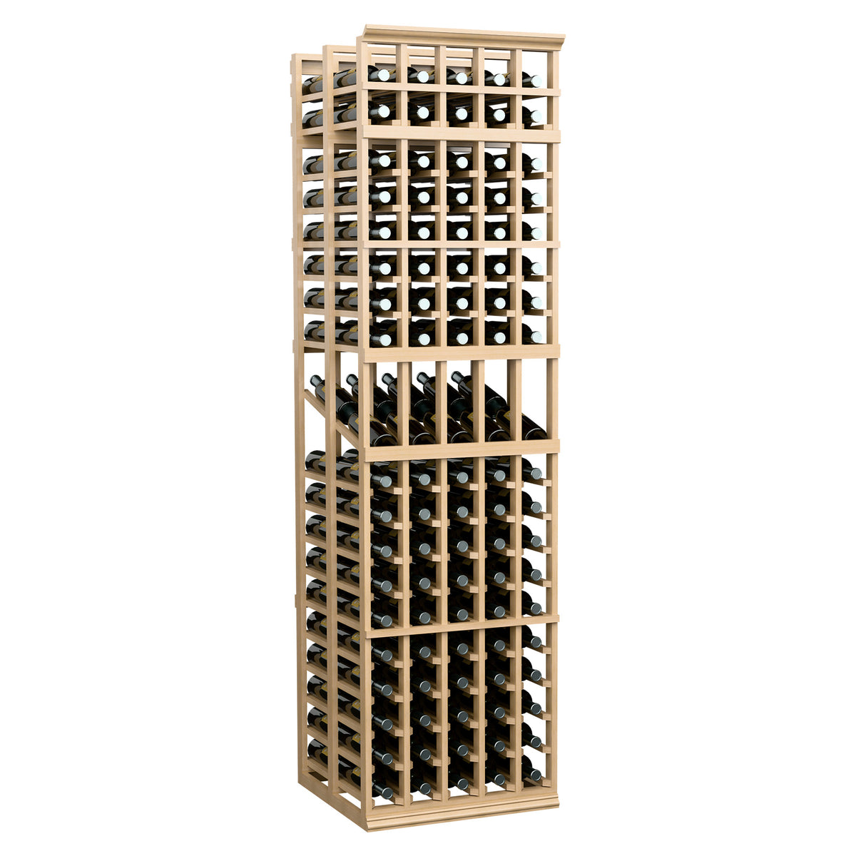 5-column double-deep wine display rack in pale tan finish with bottle slots