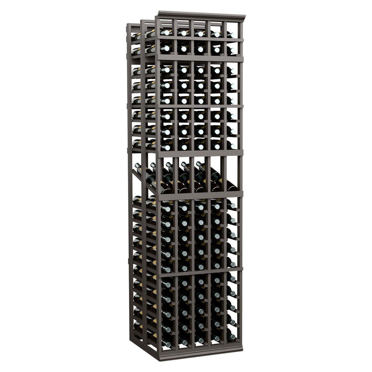 5-column double-deep wine display rack in dark finish with bottle slots