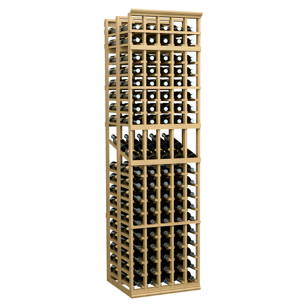 Natural wood 5-column double-deep wine display rack with front bottle grid