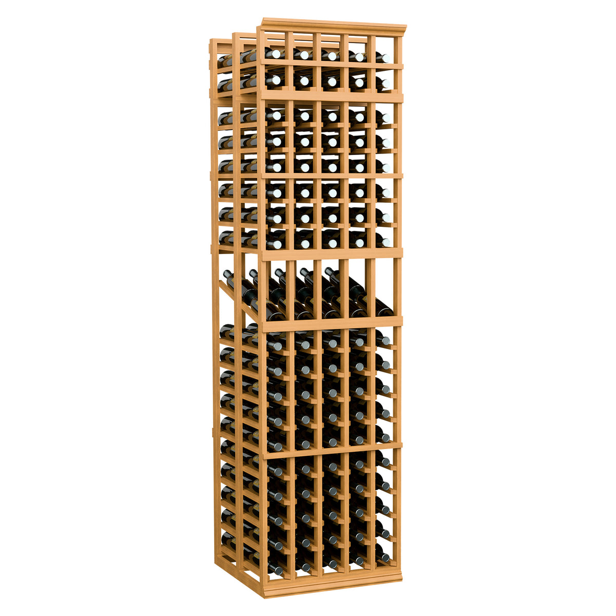 Honey wood 5-column double-deep wine display rack with front bottle compartments