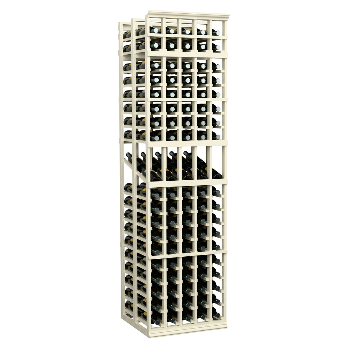 White-toned 5-column double-deep wine display rack with grid bottle holders