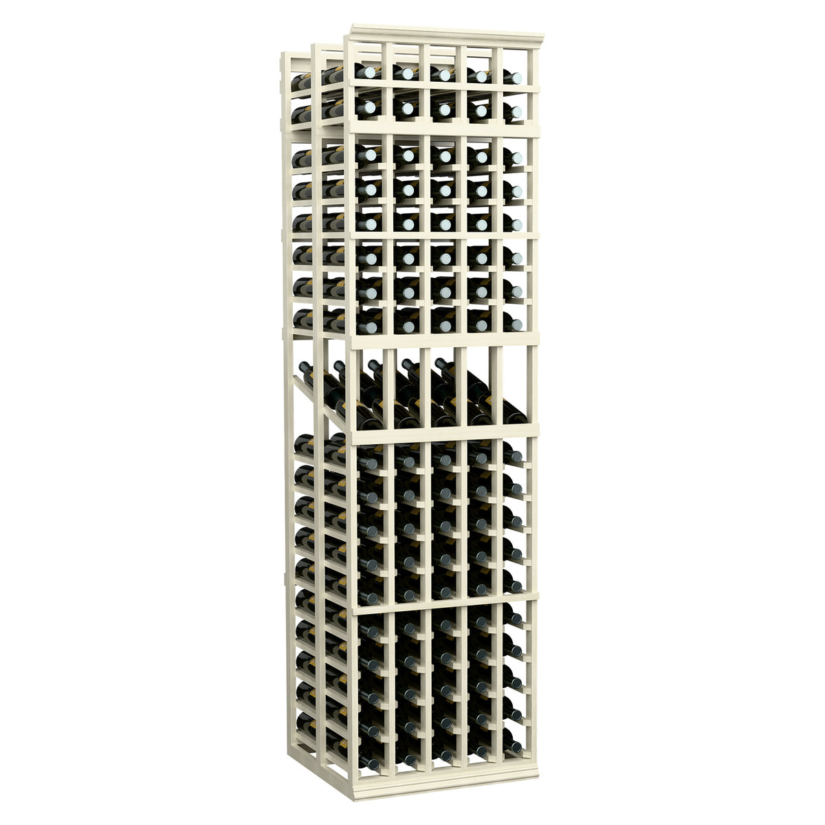 White-toned 5-column double-deep wine display rack, front-facing bottle storage
