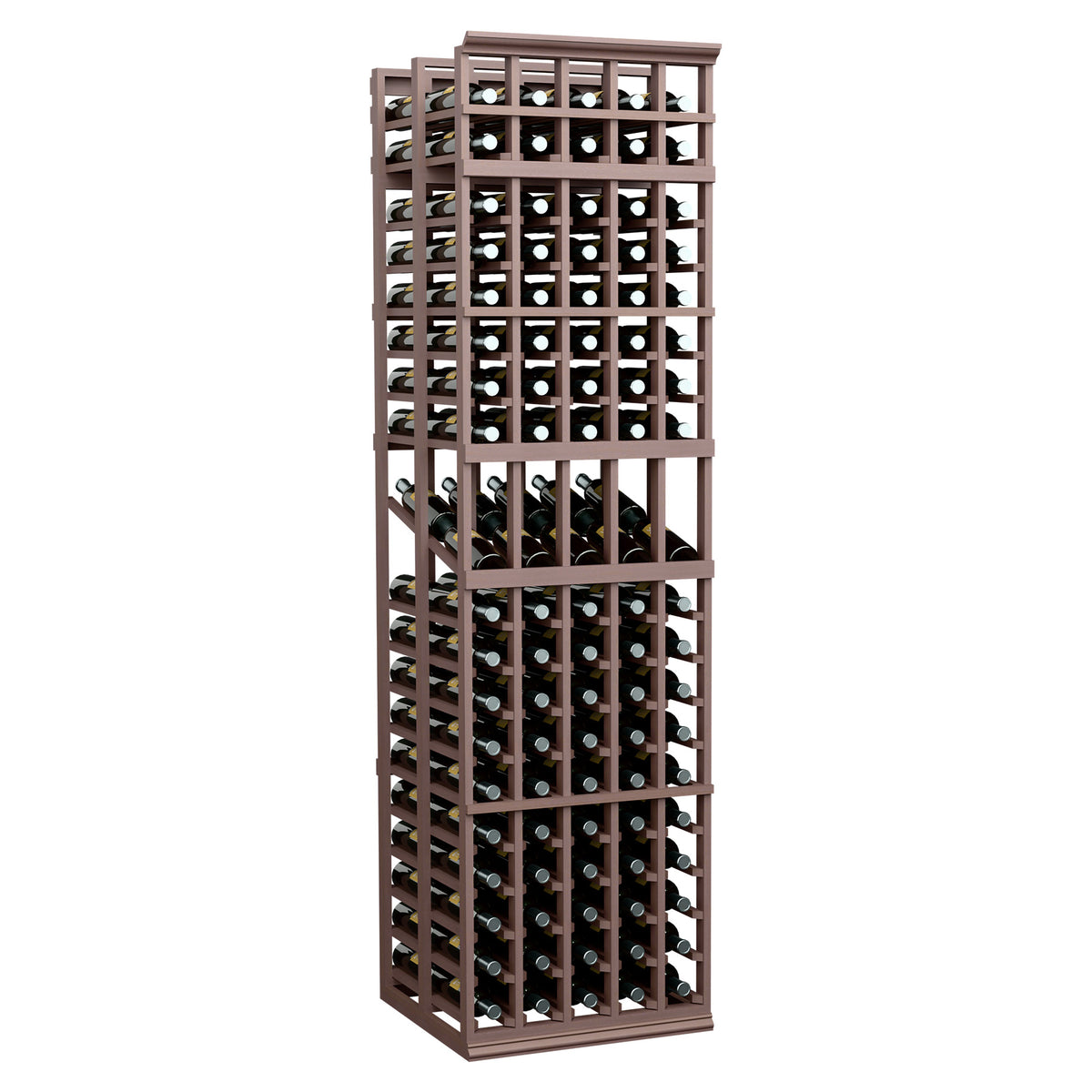 Dark brown 5-column double-deep wine rack with bottle display cubbies